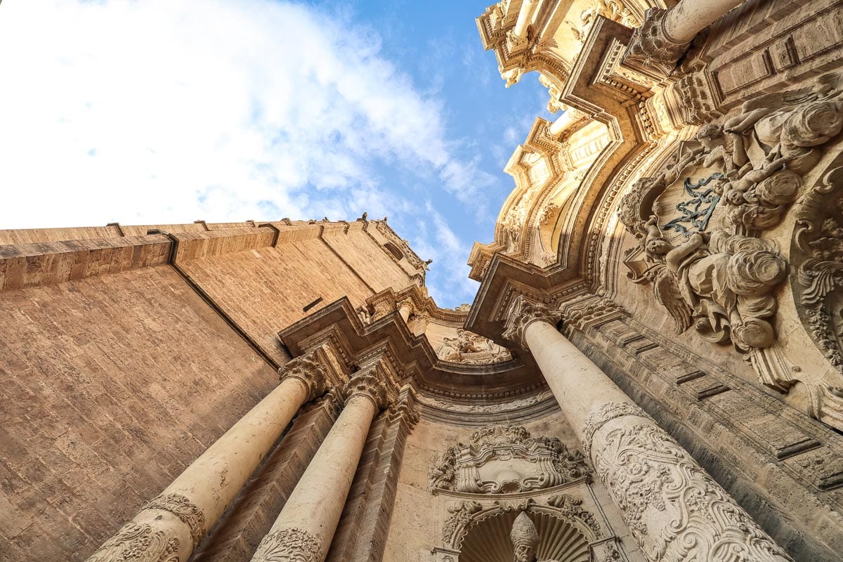 Looking up to the top of the bell tower of Valencia Cathedral