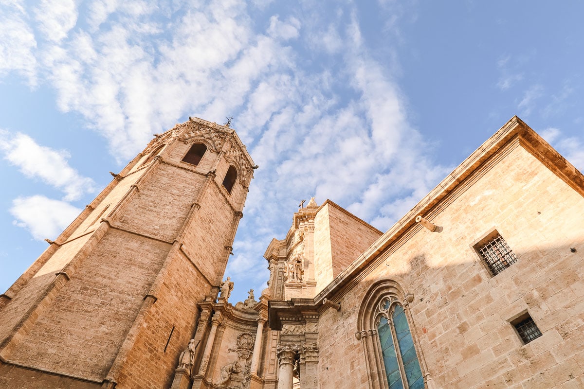 Looking up to the top of the bell tower of Valencia Cathedral