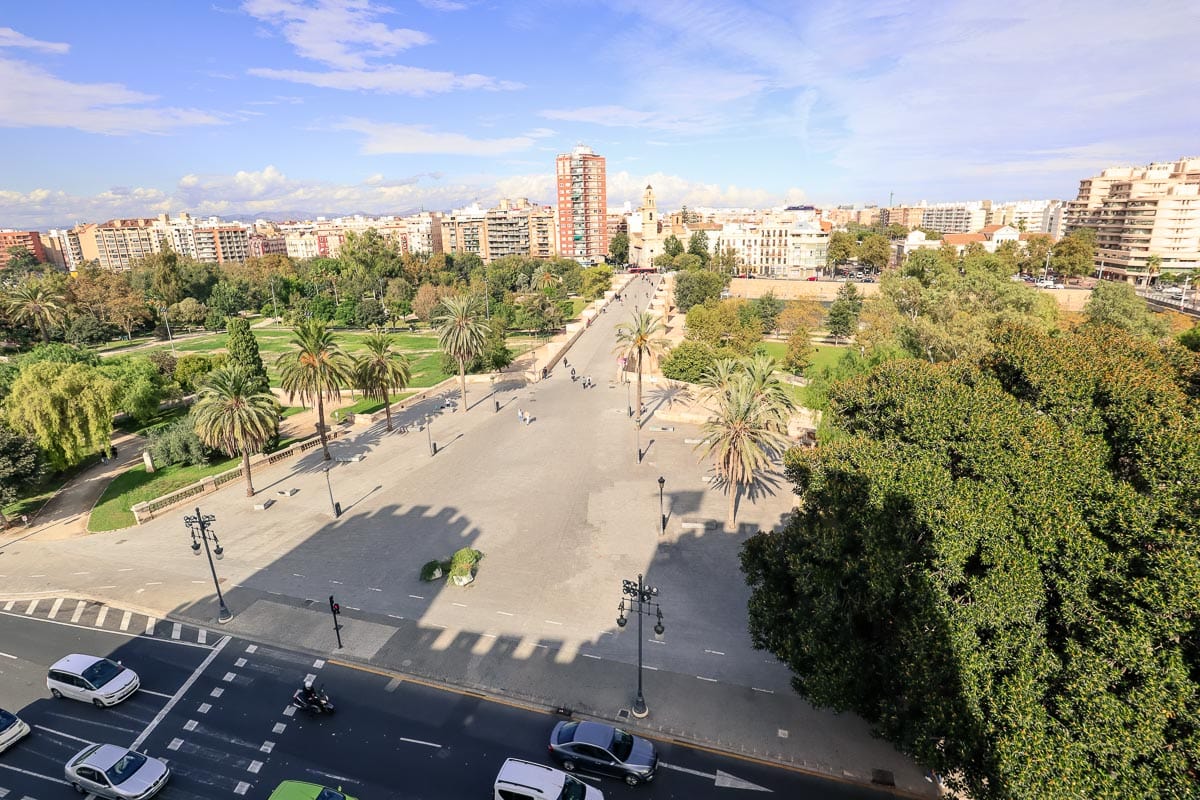 View of Turia Gardens from the top of Torres de Serranos, Valencia