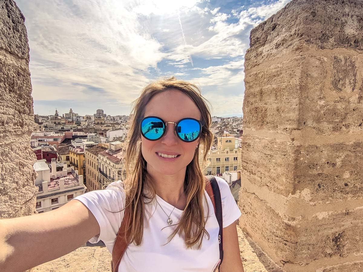 Enjoying the view from the top of Torres de Serranos, Valencia