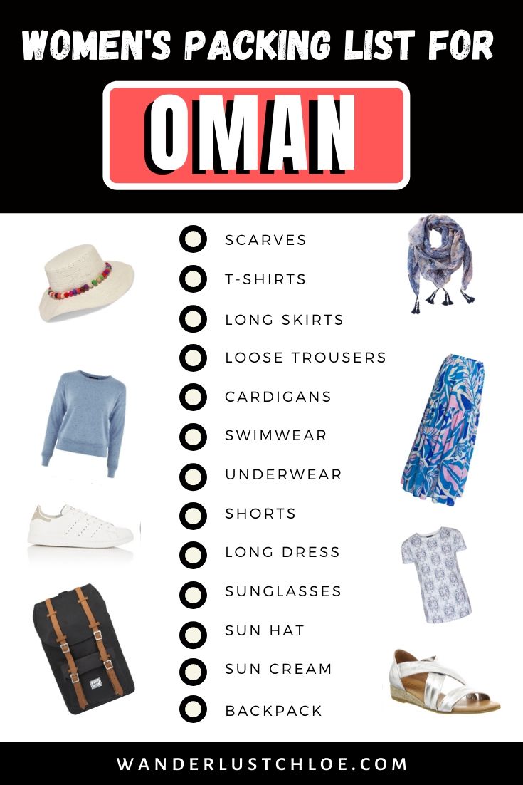 Women's packing list for Oman