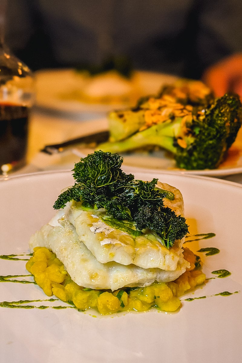 Hake with yellow split peas at Tredwells