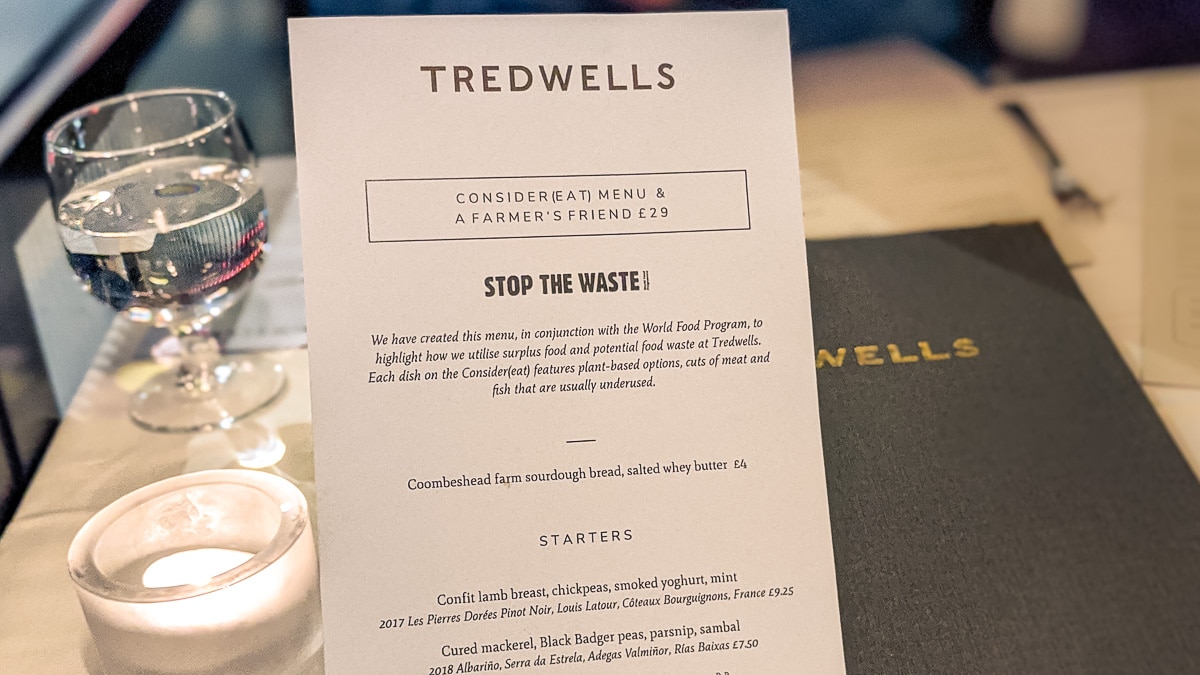 Special menu at Tredwells
