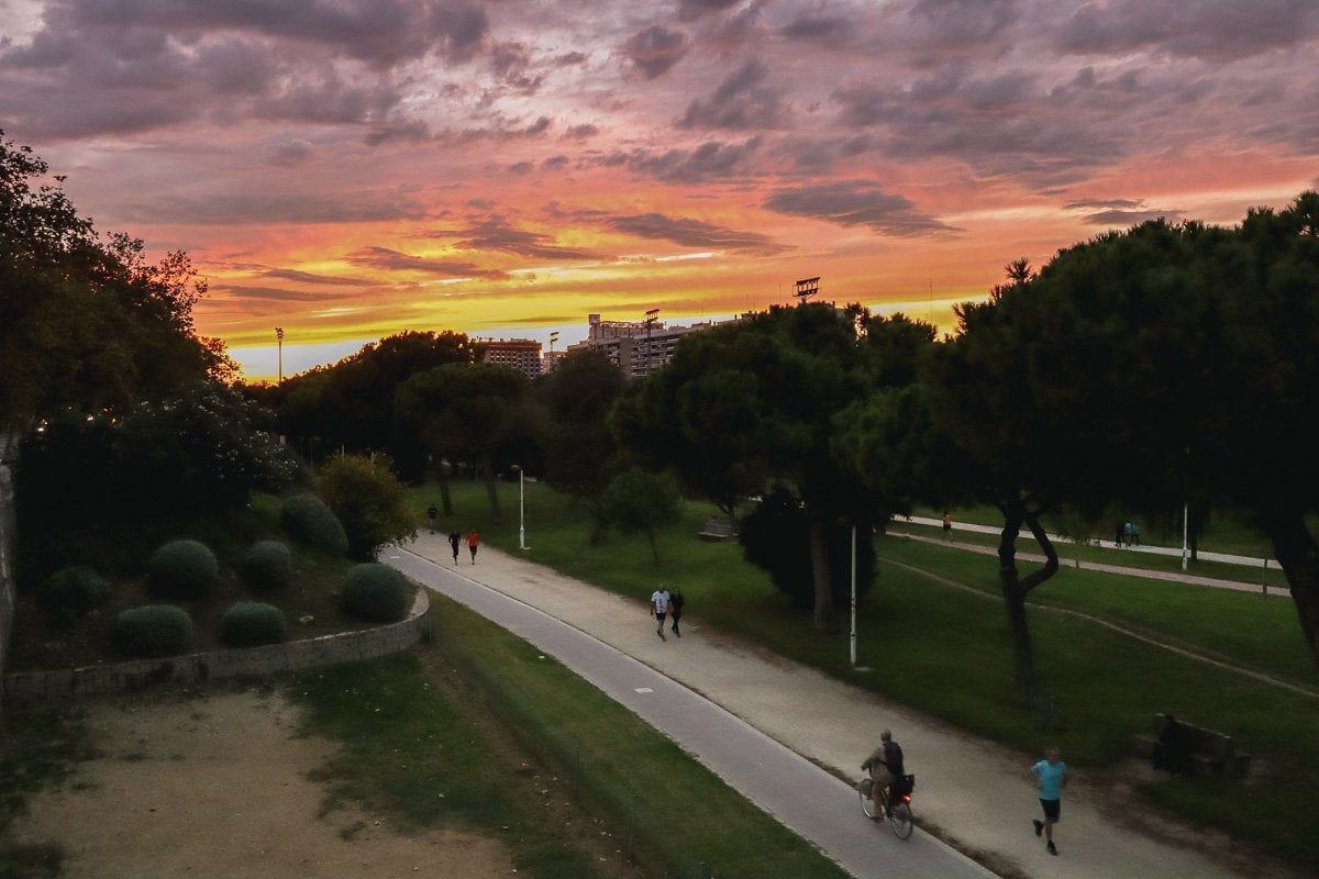 Sunset over the Turia Gardens in Valencia