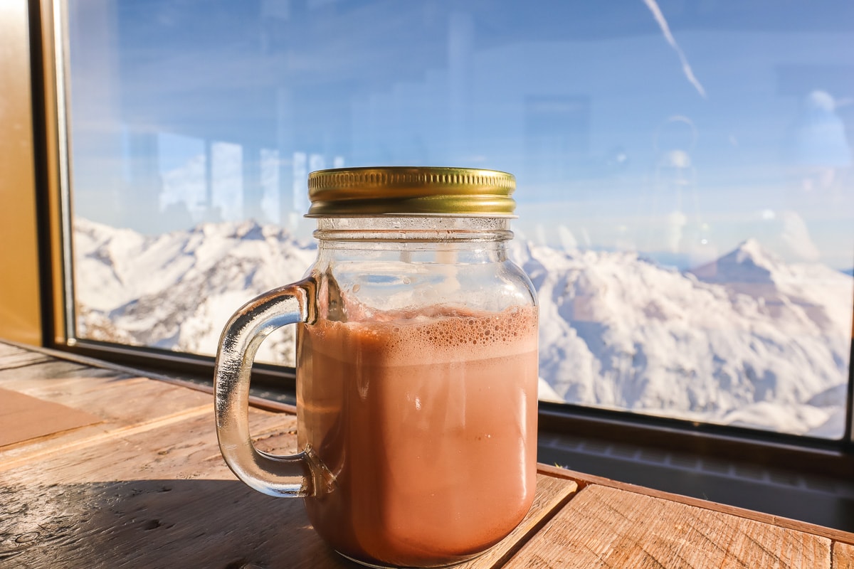 Hot chocolate at Allalin Restaurant, Saas-Fee