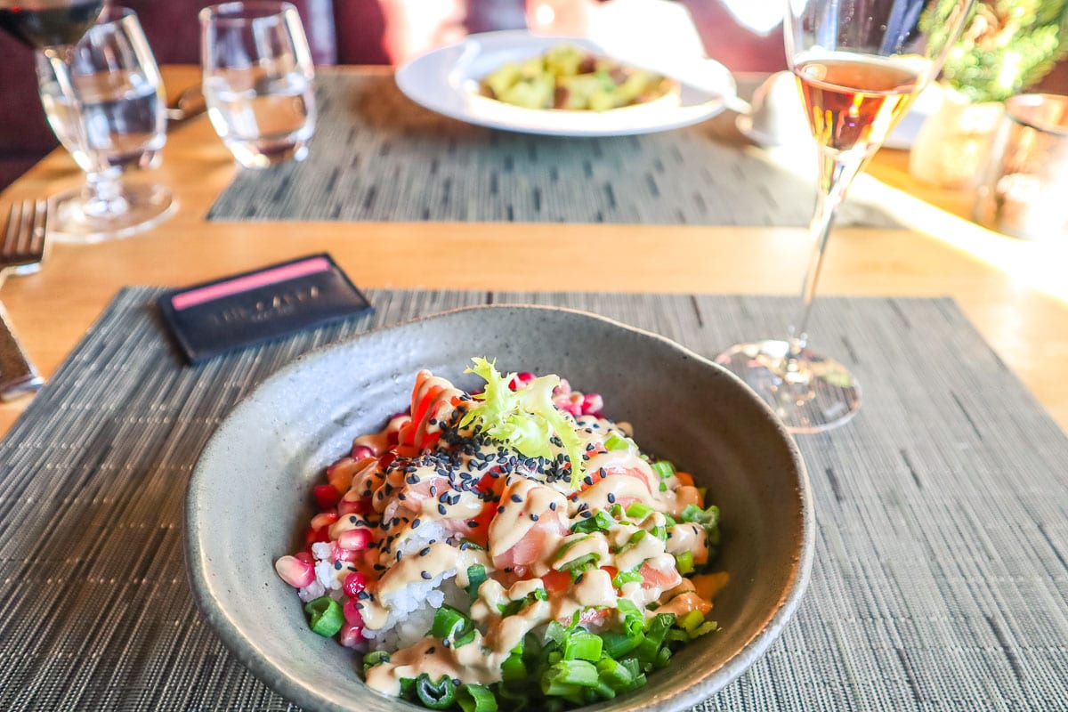 Poke bowl for lunch at The Capra, Saas-Fee