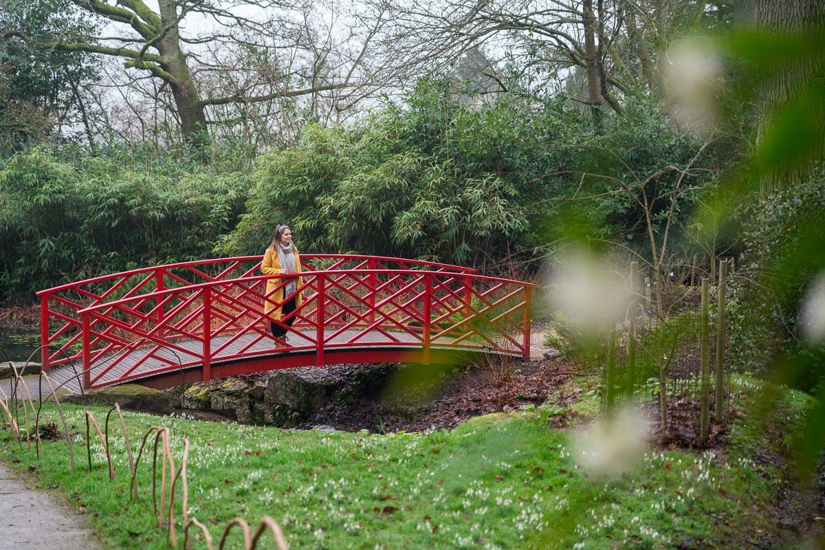 Crossing one of the Japanese bridges at Batsford Arboretum