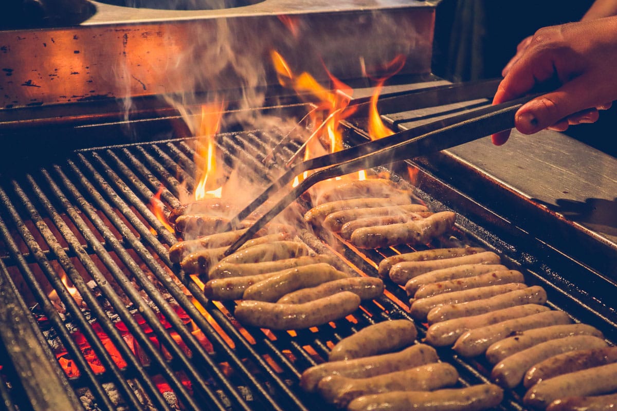 Nuremberg bratwurst being grilled