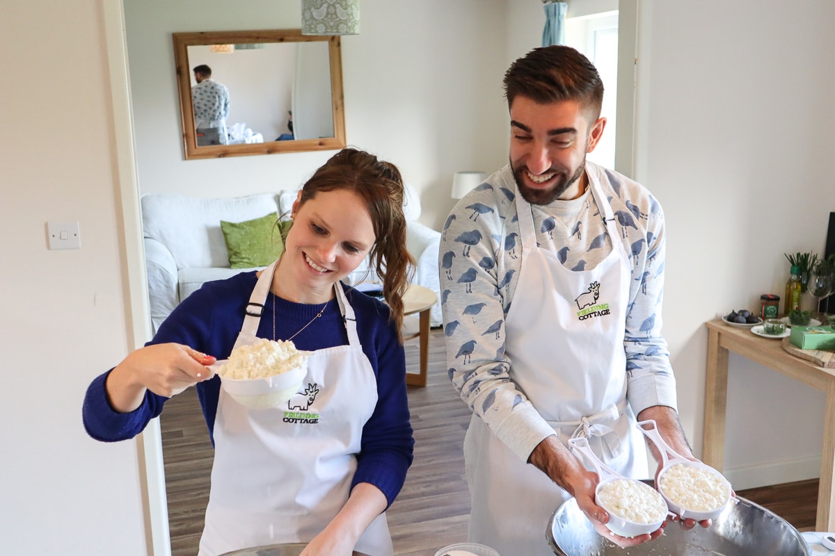 Learning to make goat's cheese at Fielding Cottage, Norfolk