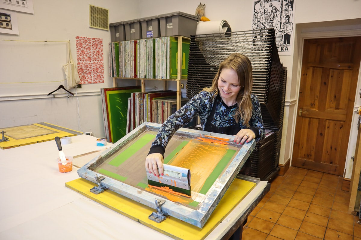 Screen printing at Print to the People in Norwich