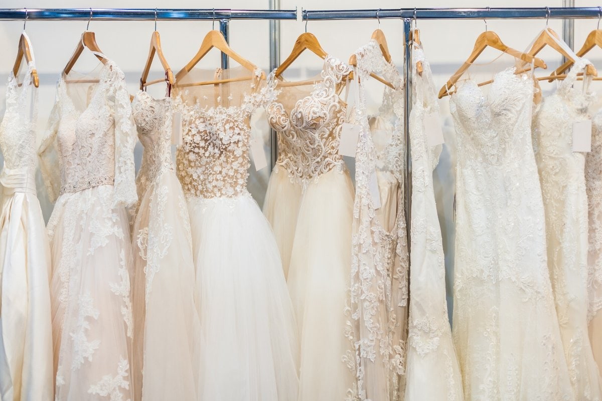 Wedding dresses in a shop