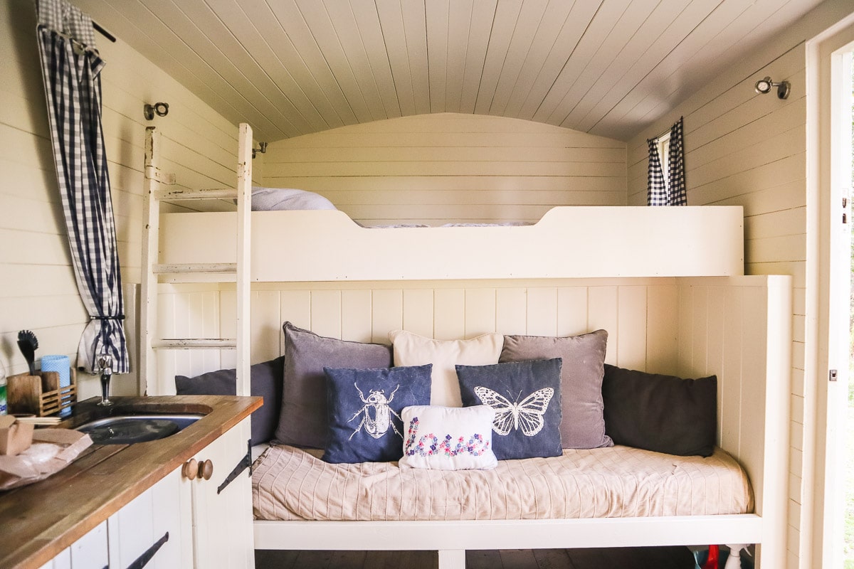 Inside our shepherd's hut at The Original Hut Company, Bodiam