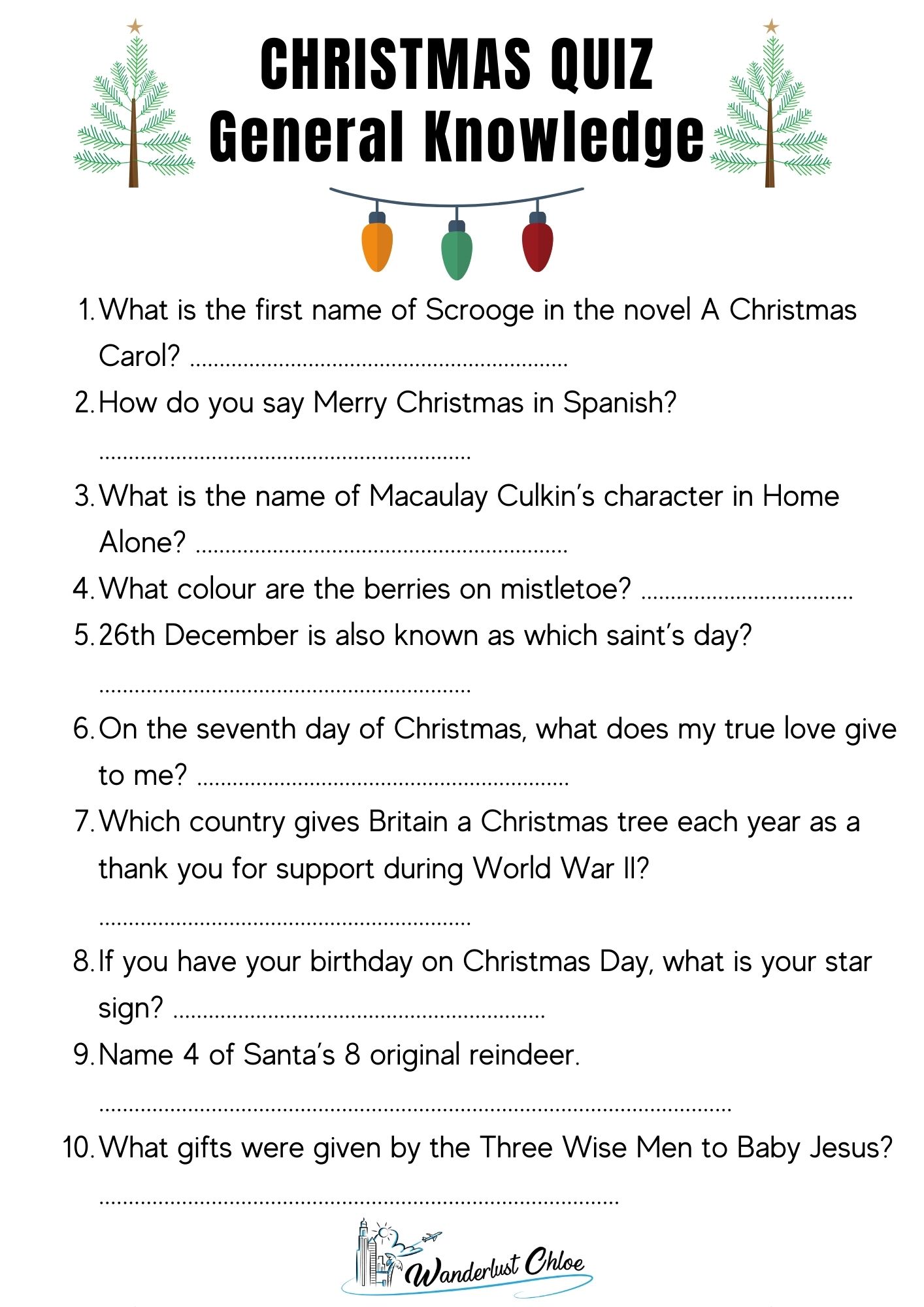 list of christmas trivia questions and answers