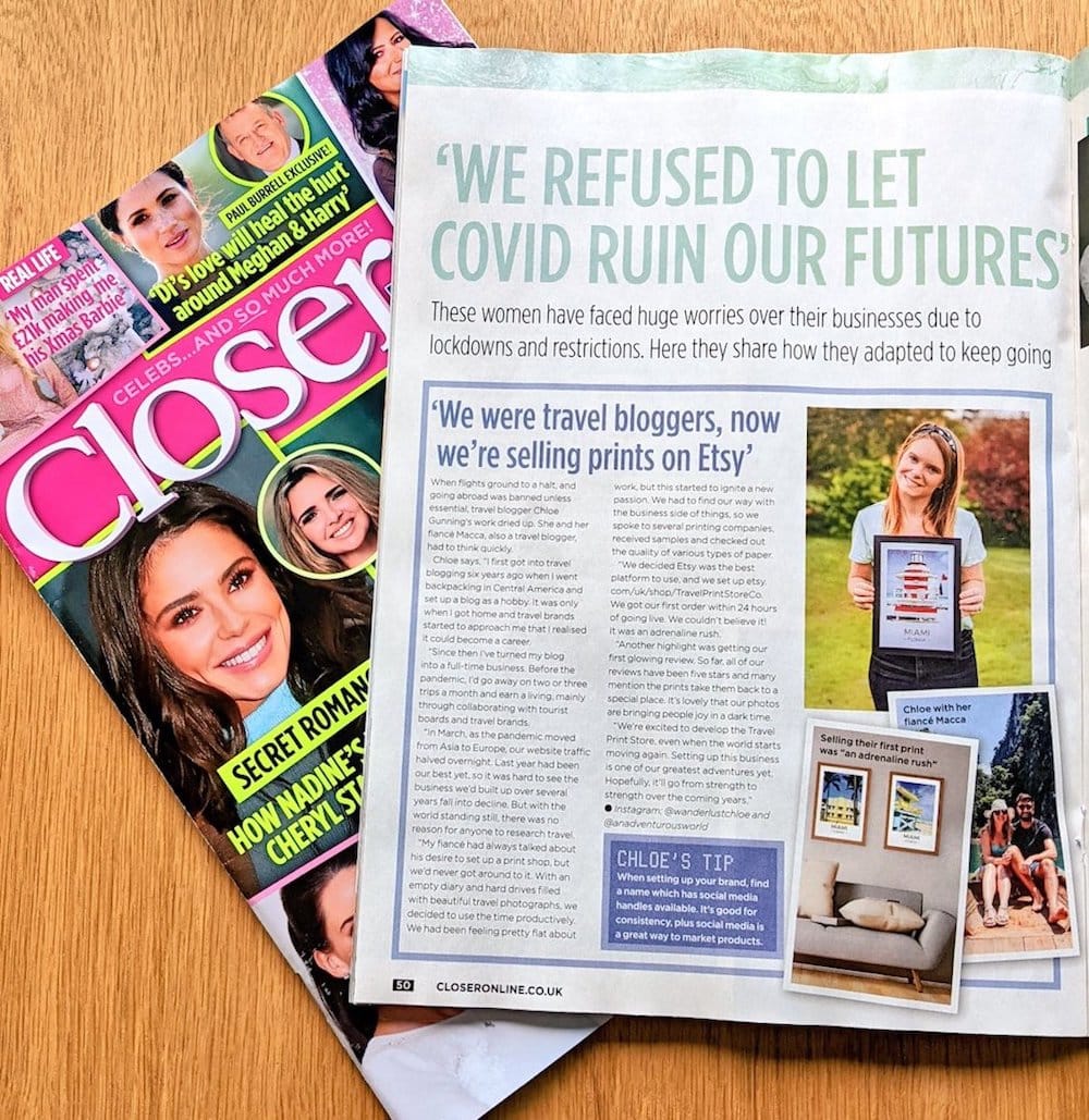 Closer Magazine feature on the Travel Print Store