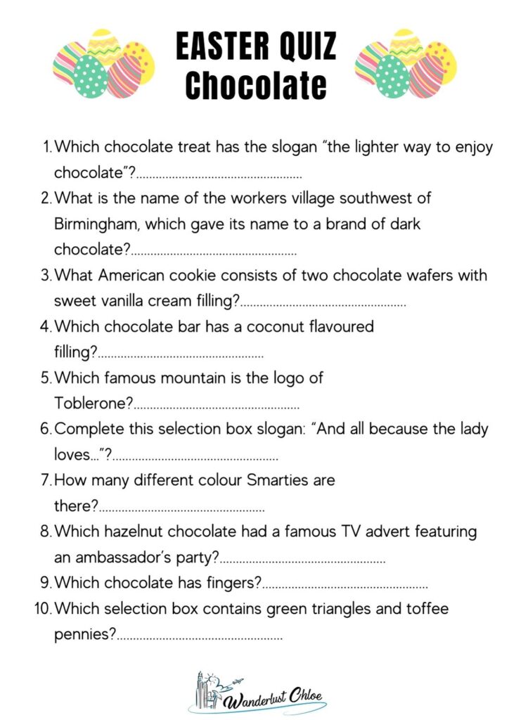 printable easter quiz questions - chocolate