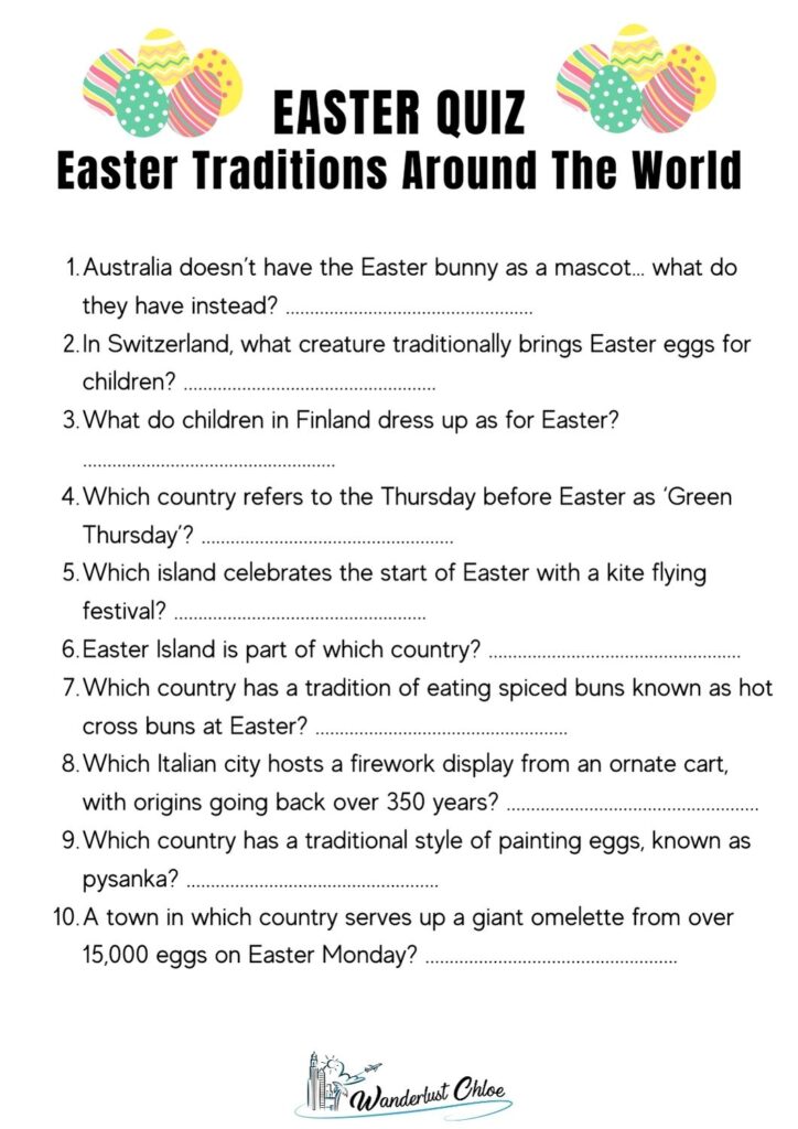 printable easter quiz questions - easter traditions