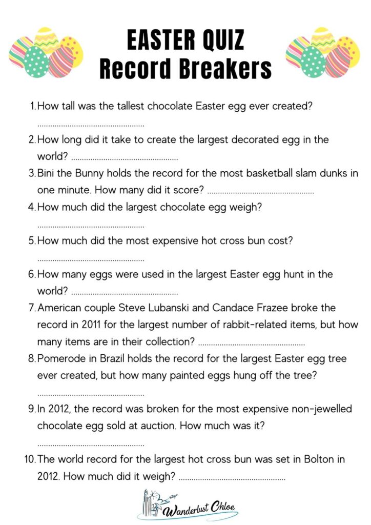 printable easter quiz questions - record breakers