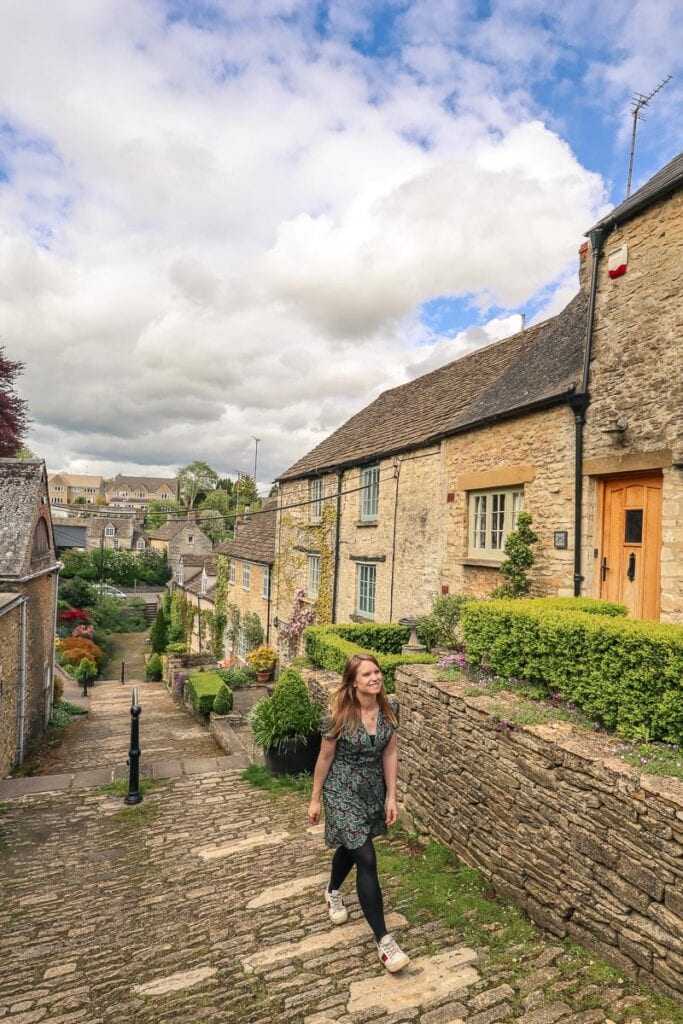 Walking up the Chipping Steps in Tetbury