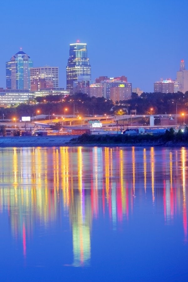 View of Kansas City from the banks of the Missouri River