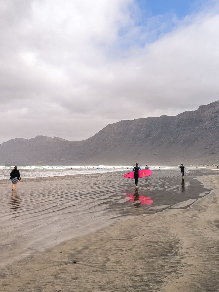 Surfers on the beach in Famara