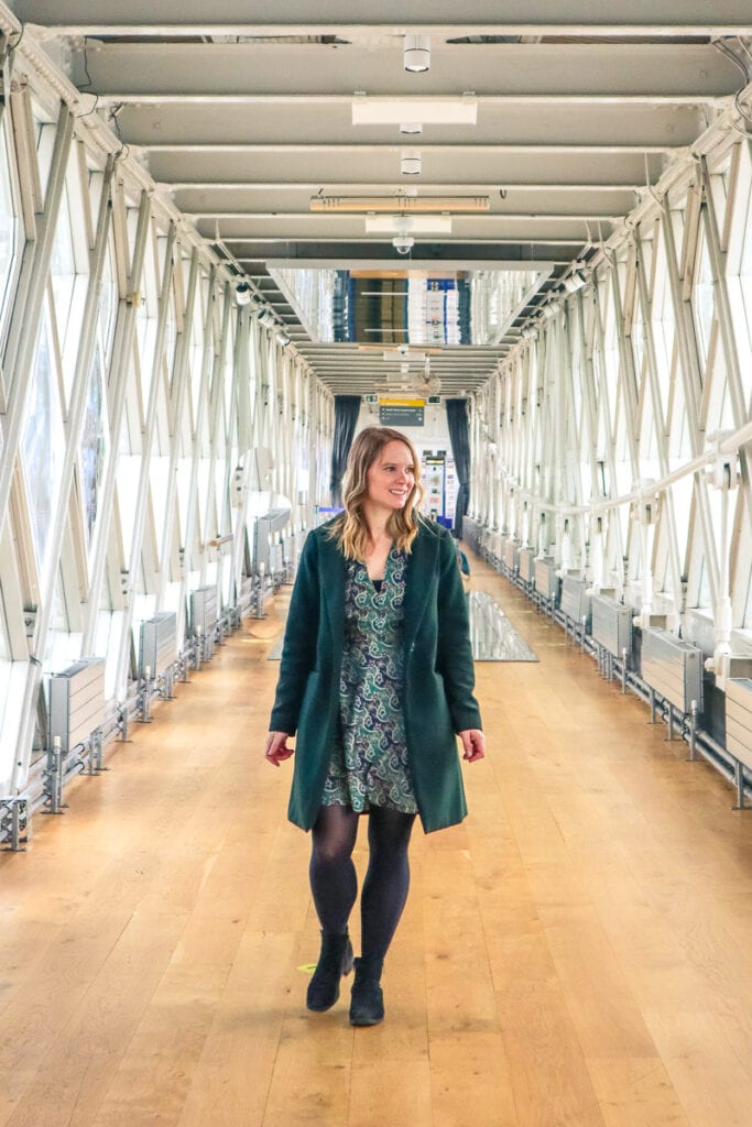 Crossing the walkway of Tower Bridge