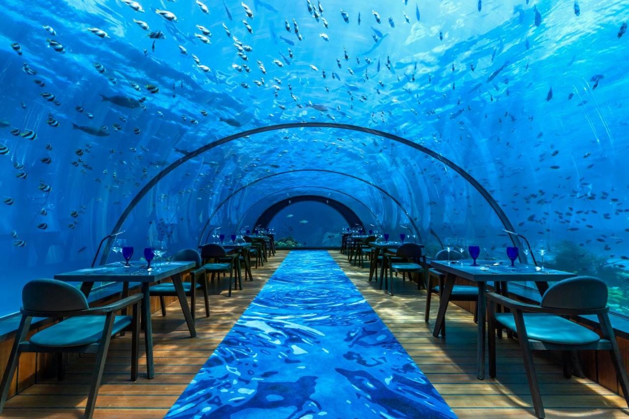 Underwater restaurant at Hurawalhi Island Resort