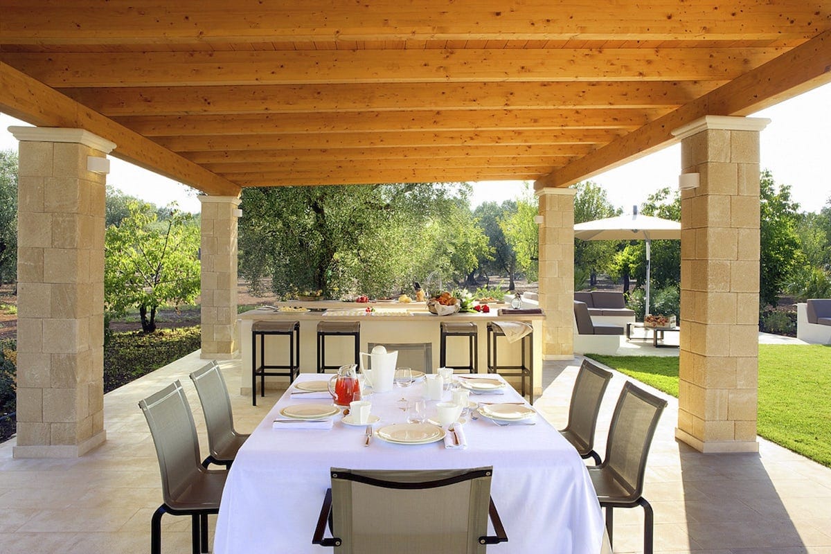 Outdoor dining area at Trullo Towers in Puglia