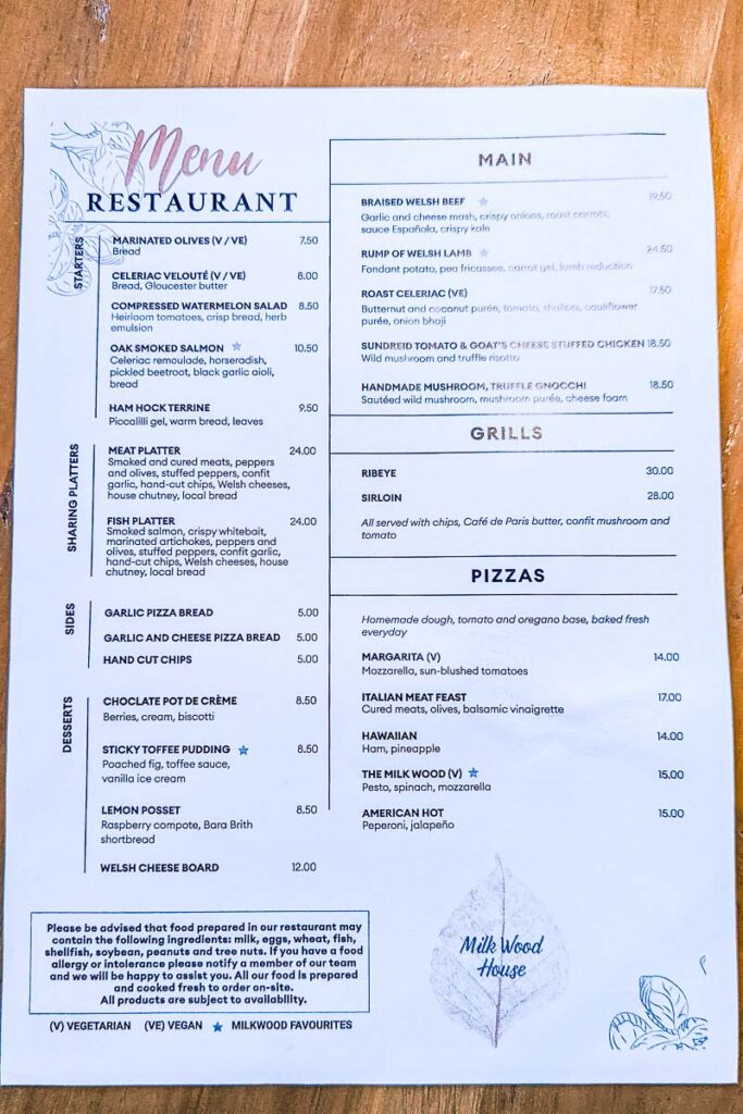 Dylan Coastal Resort menu