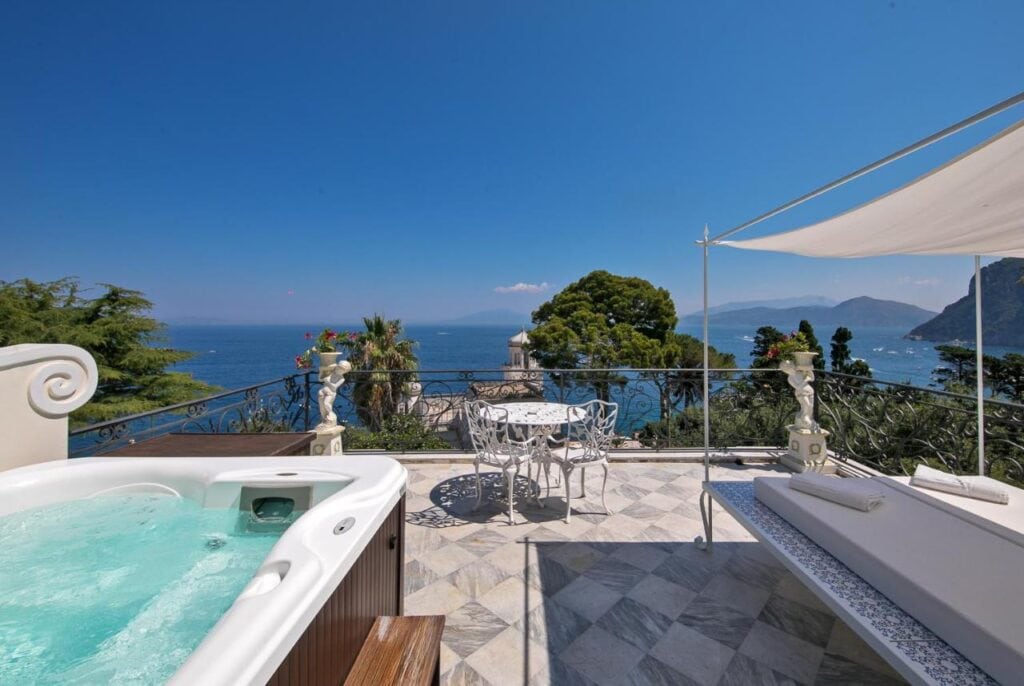 Hot tub views from one of the best hotels in Capri - Luxury Villa Excelsior Parco
