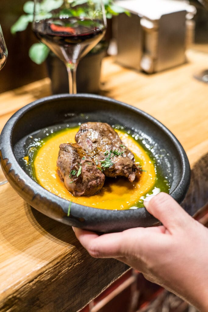 Iberian pig cheeks with pumpkin puree