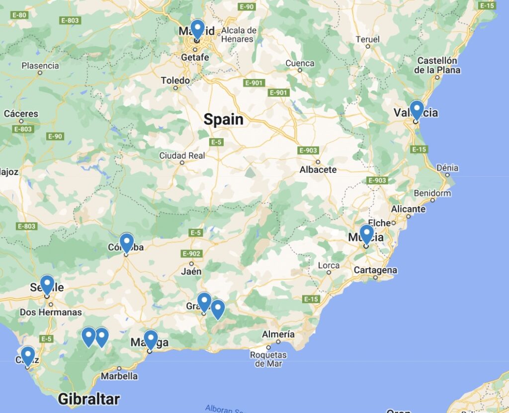 southern Spain road trip map
