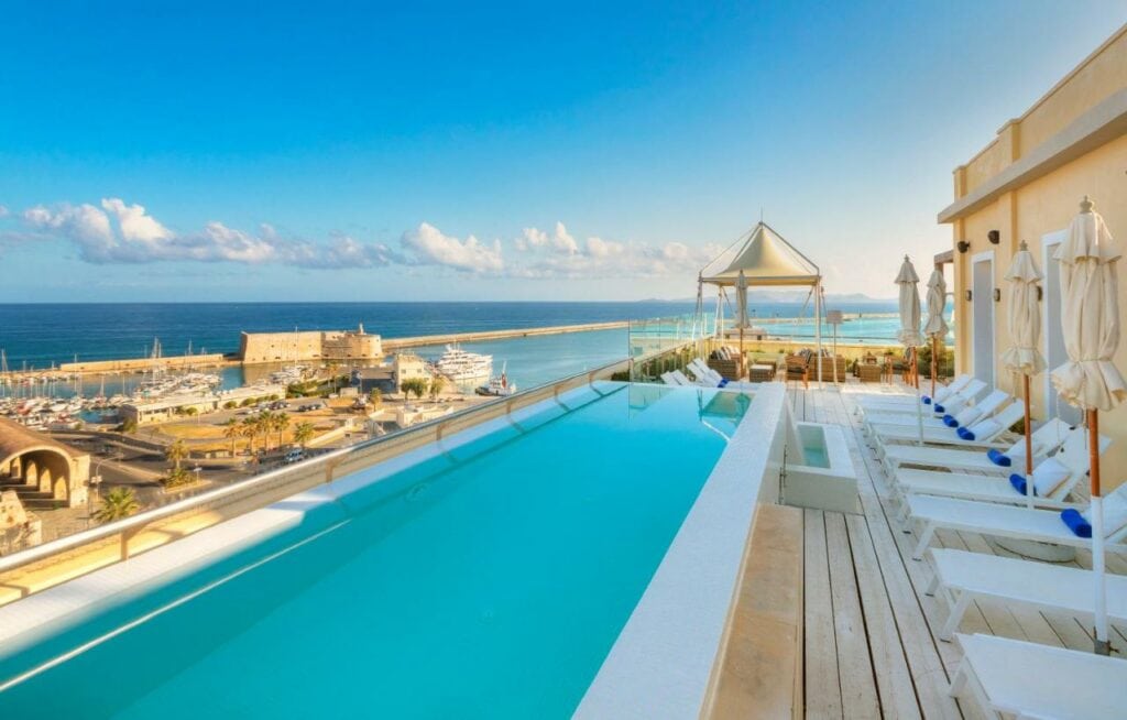 Swimming pool at GDM Megaron luxury hotel in Crete