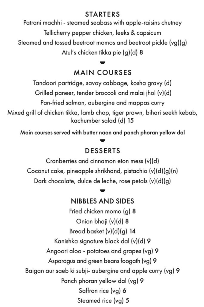 Kanishka set menu