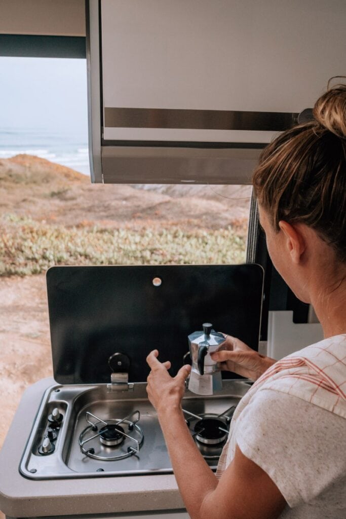 cooking in a campervan