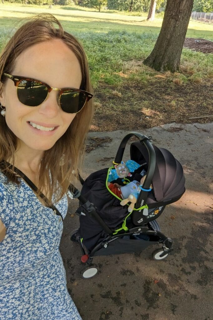 pram with car seat attached