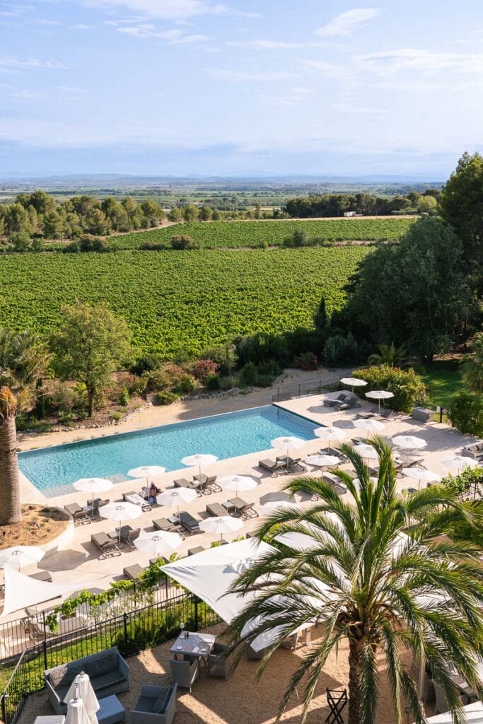 View over Les Carrasses swimming pool