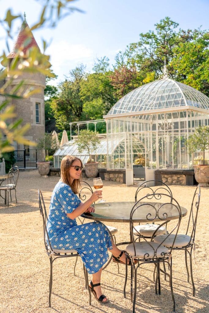 Enjoying a glass of wine at Chateau Les Carrasses