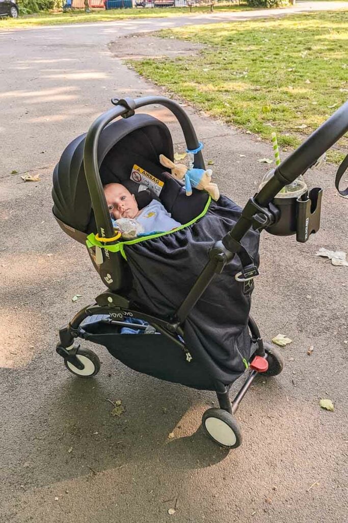 Maxi Cosi Pebble 360 attached to our Yoyo pram