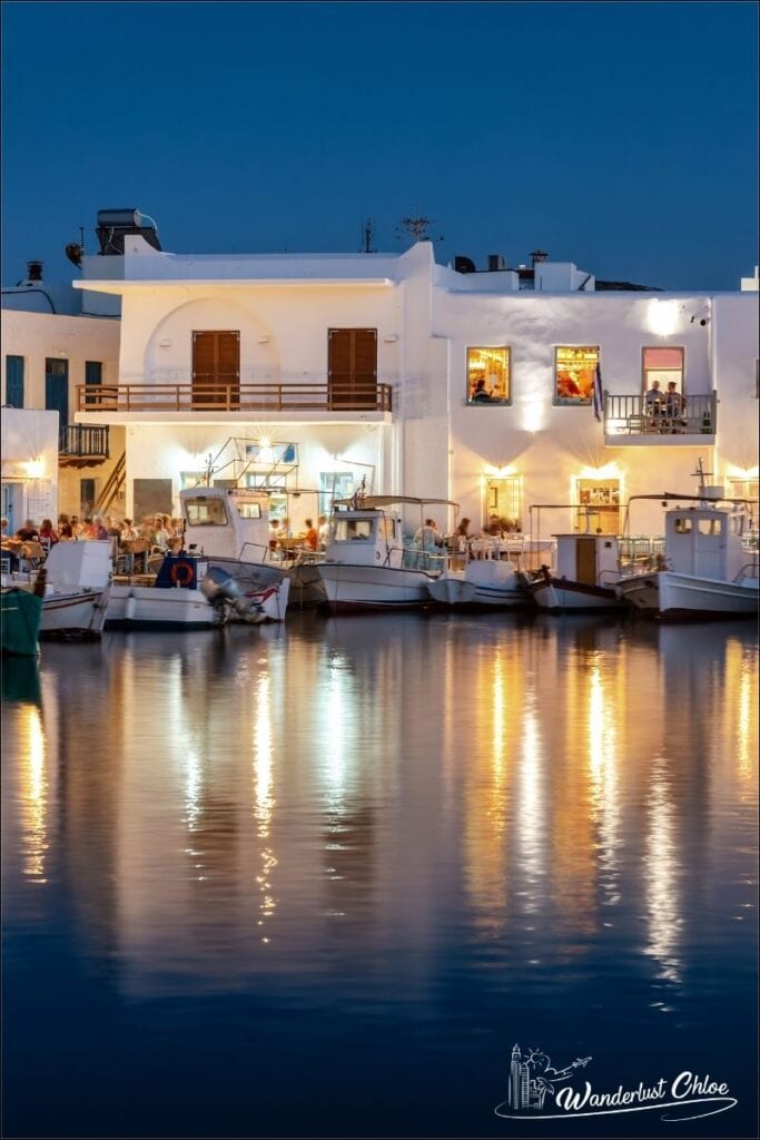 Naousa Harbour at night