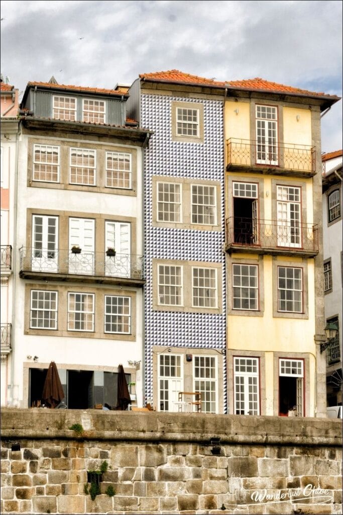 Pretty tiled buildings in the Ribeira District, Porto