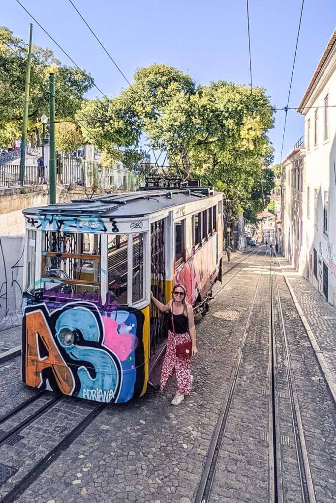 Getting ready to ride the tram in Lisbon