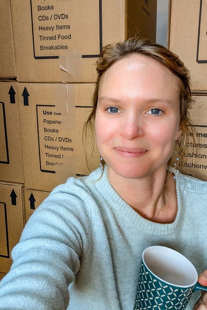Surrounded by moving boxes