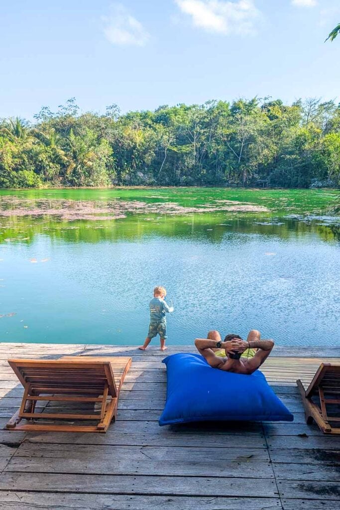 Playing by the lagoon at Wakax Hacienda
